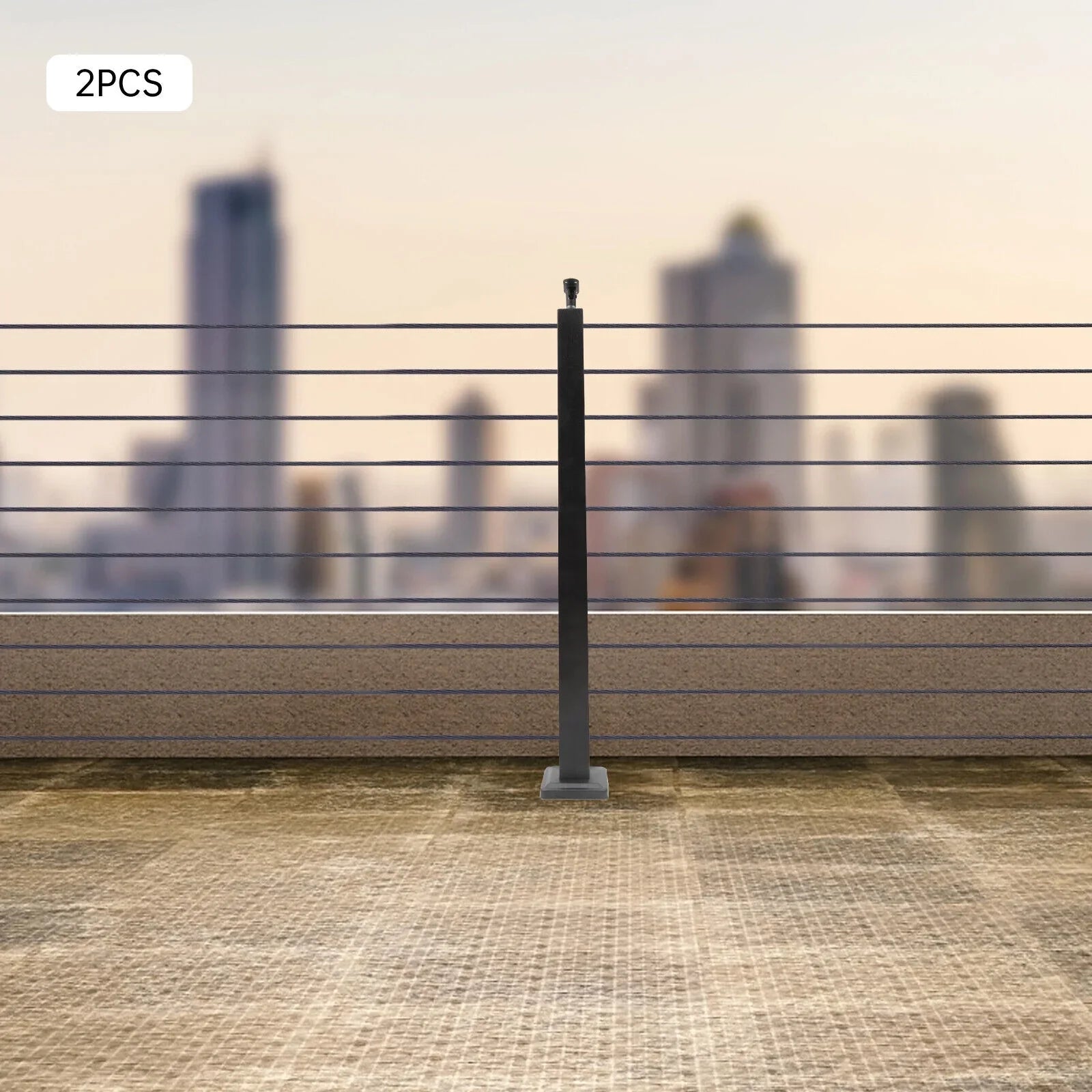 Wood Steel Two Railing Post Stainless Level Fence Post Cable System Railing Sides for Square Deck Concrete Pre-Drilled Cable 36''x2''x2'' Level