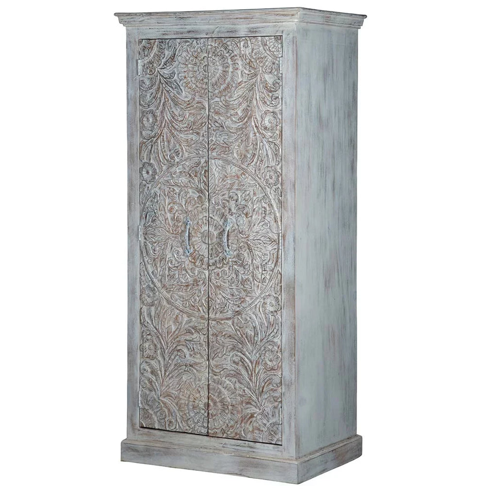 Chic Carved Shabby Wardrobe Maadze White