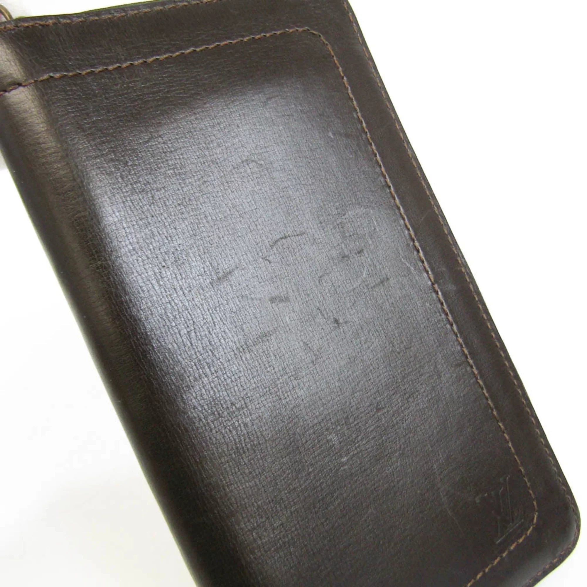 Wallet Men's Organizer Zippy M97025 (bi-fold) Utah Leather (Good) Long Vuitton Louis Pre-Owned Coffee Utah
