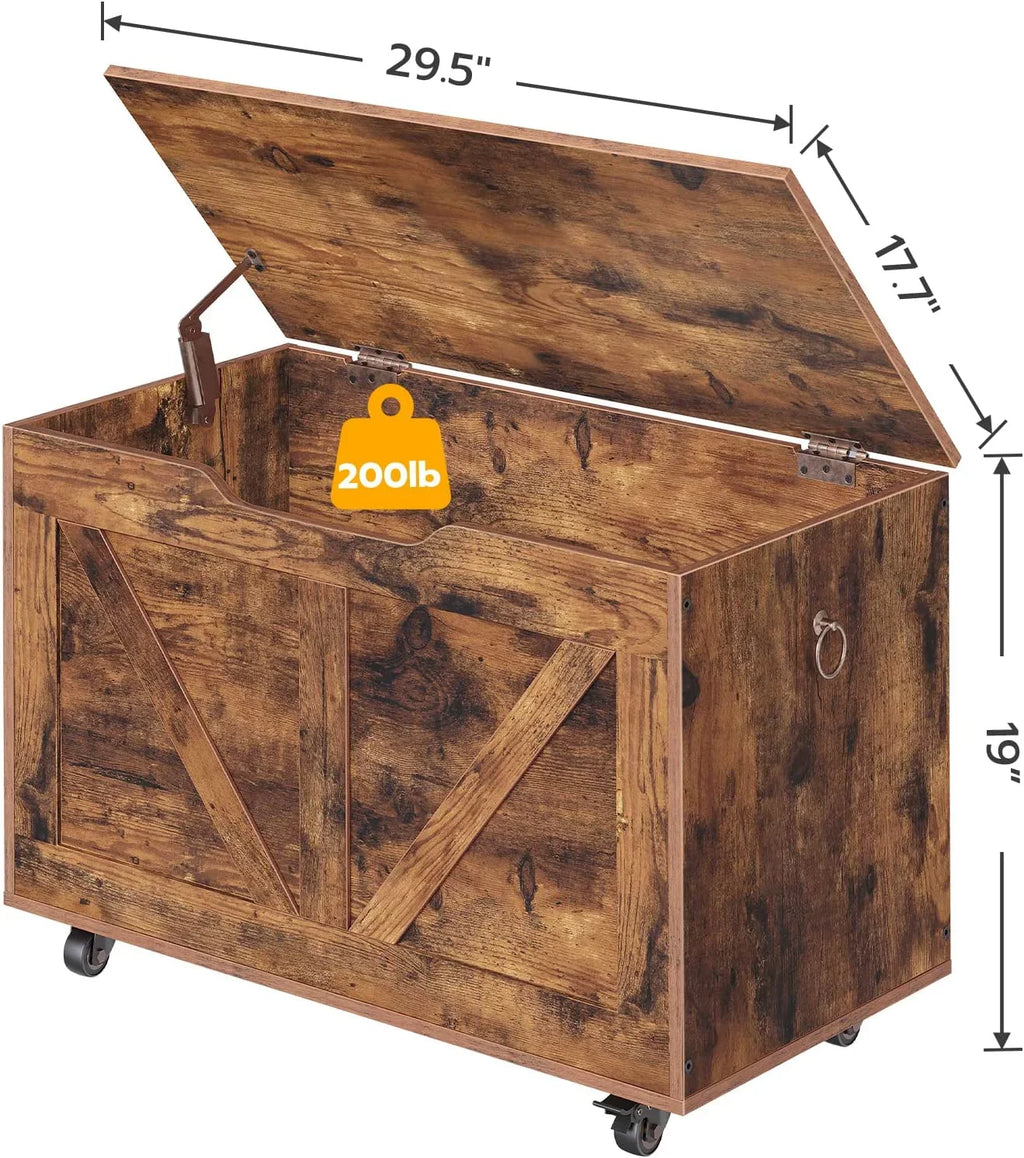 Trunk on Sturdy Shoe Supports Rustic 220 Wheels, U-Shaped Bench, Safety Assembly, Chest, Storage Easy Wooden Opening, Storage lb, WAGEE FG74CW01 Movable, Bench Brown Bench, Entryway Storage Hinge,