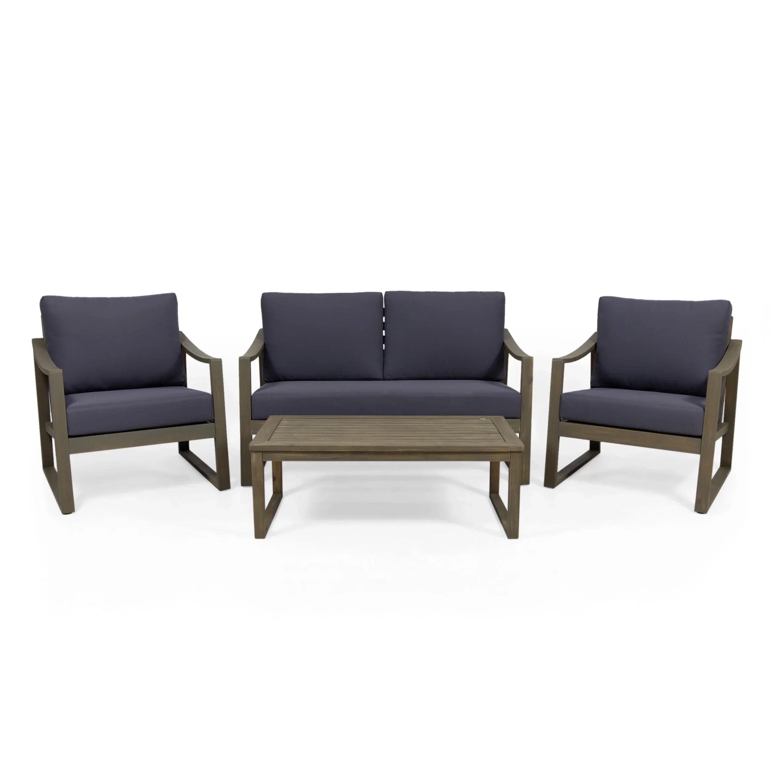 Dark Studio GDF Cushions, Acacia 4 Gray Wood Set Johnlucas and Seater with Gray Outdoor Chat