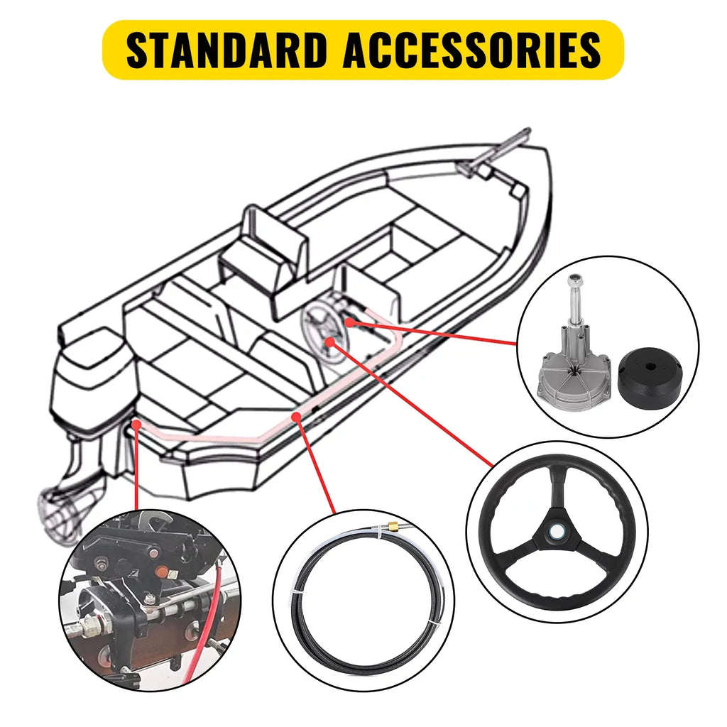 Steering Boat Ft. VEVORbrand 13 12 Cable Accessories Wheel, with Boat In. Mechanical 12 Ft. Rotary Outboard