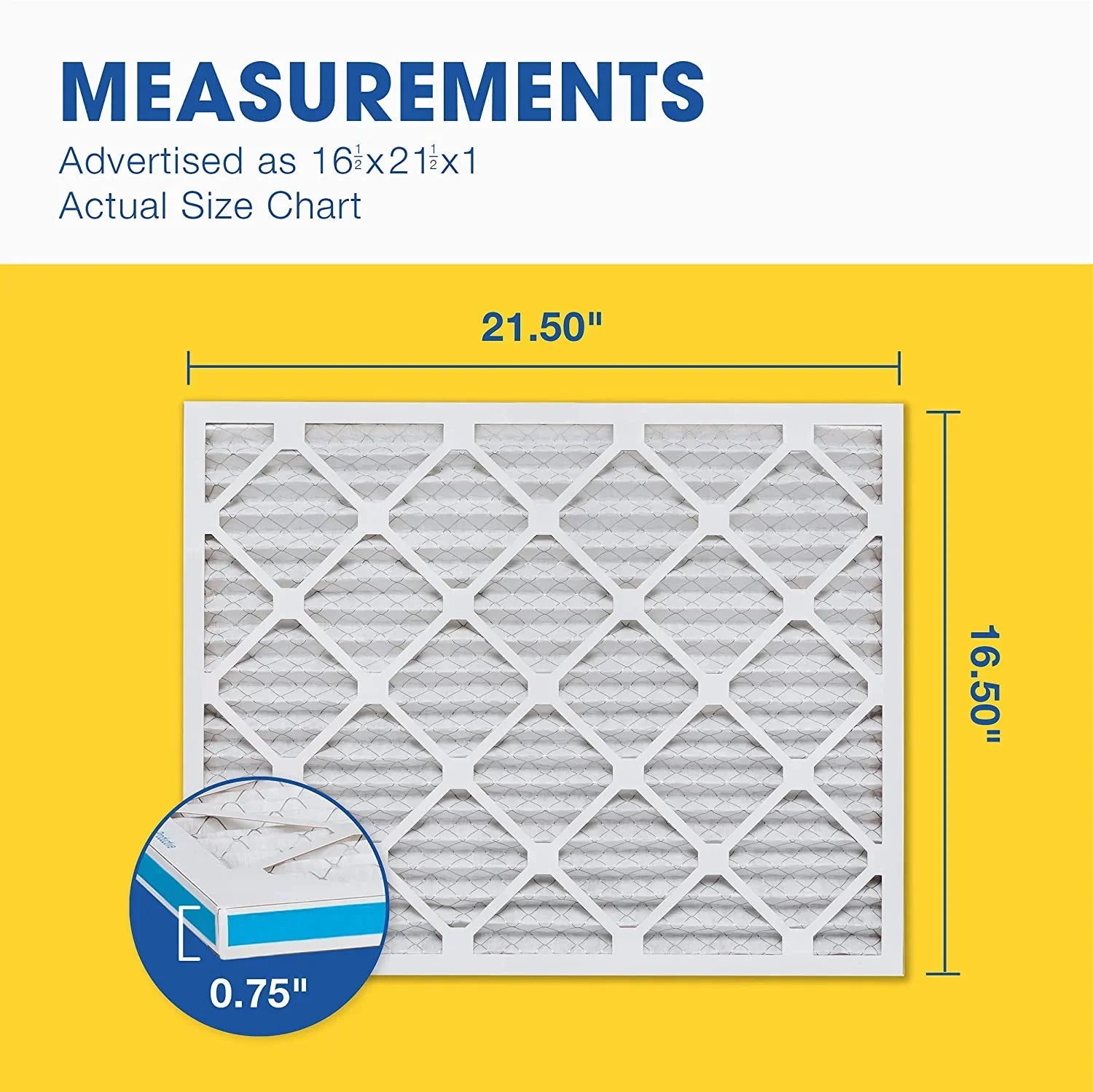 Filter, 1/2x1 MERV 1/2x21 Size: 16 21 Furnace 3/4") 13 Aerostar Air 1/2" Air x x (Actual 1/2" 6-Pack Pleated AC 16 Filter,