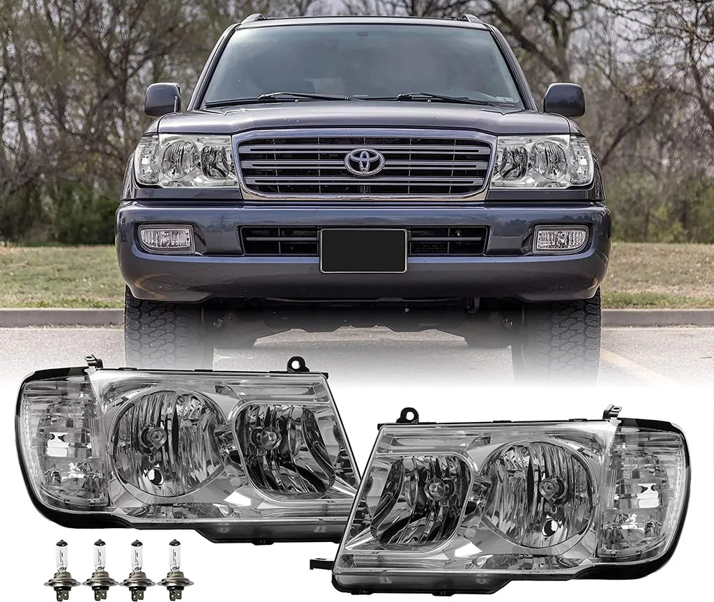 Right) - USR (Euro Toyota (Left Headlamps + FJ 100 with Land Design) ONE Piece FJ100 1998-2005 Set Compatible Headlights Cruiser DEPO Corner Style Clear with