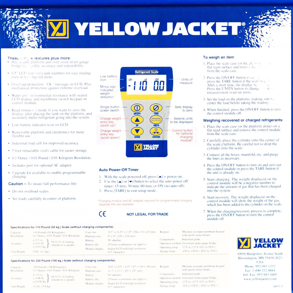 Jacket Refrigerant Scale,Electronic,110 Yellow 68802 lb