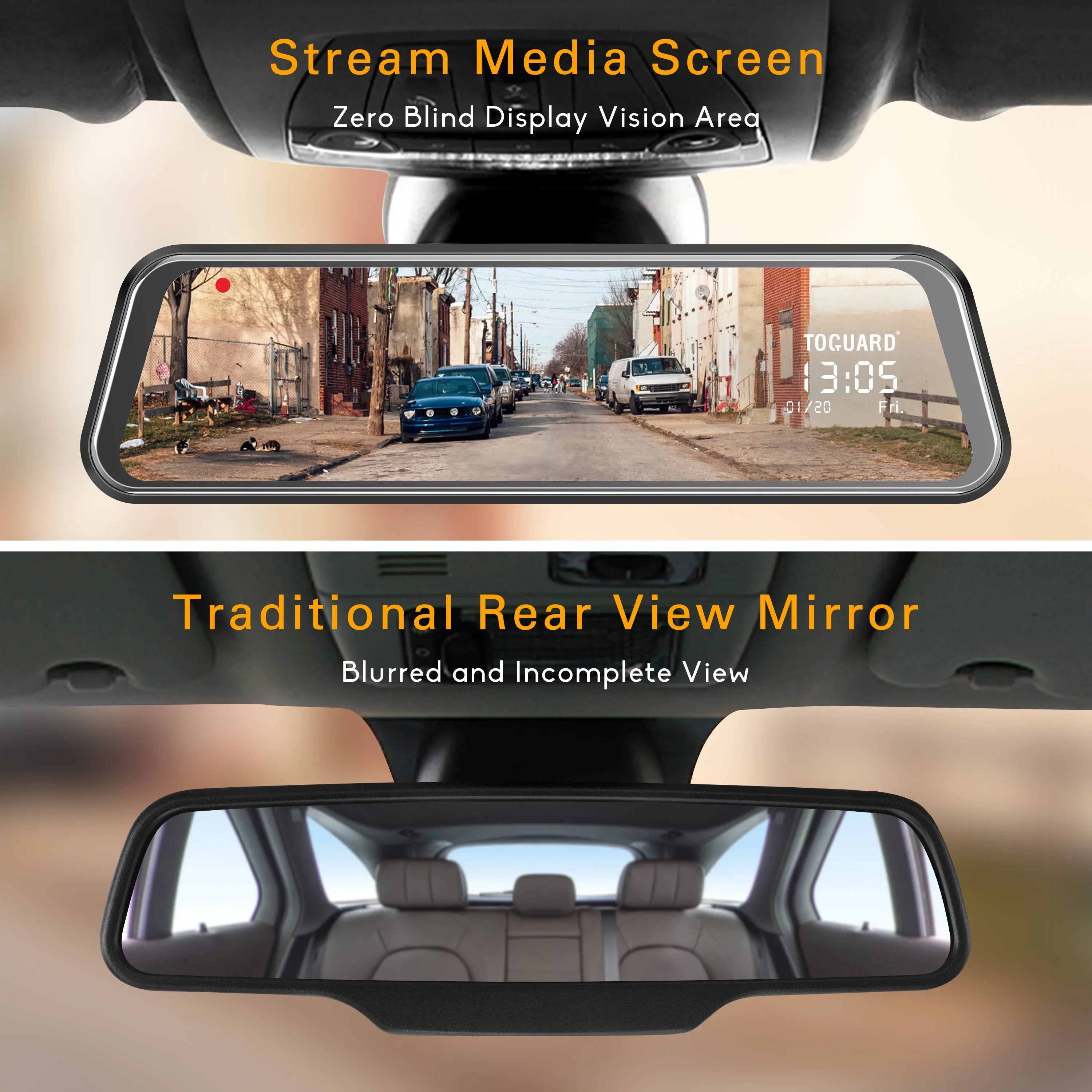 Screen Cars Camera TOGUARD IPS Mirror View with Rear Cam Touch 10-inch Backup Mirror Full 1080P Dash for Camera Waterproof