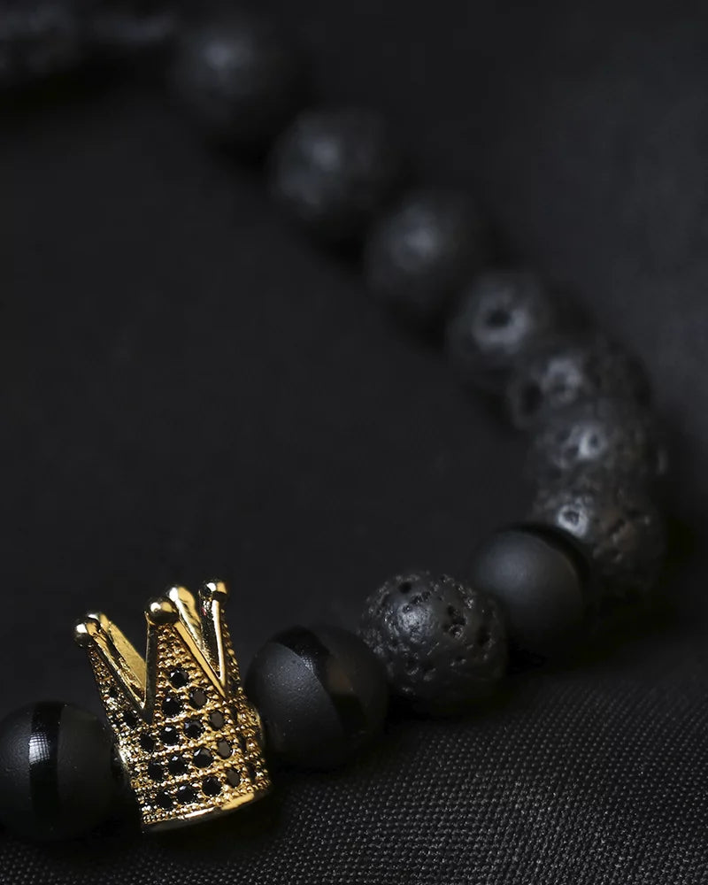 for Crown Fabrizio Rock Matte and Onyx, & Bracelet Volcanic Adjustable Cagliari in Design Men Women Charm, By Silver