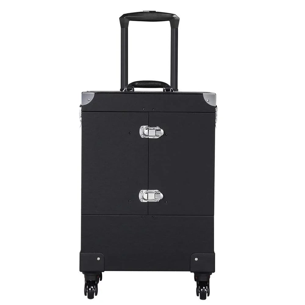 Case 4 Removable Black Rod Pull Travel Case, Luggage Spinner Trolley Makeup Wheels, Rolling with and Handle, Train Mirror Cosmetic