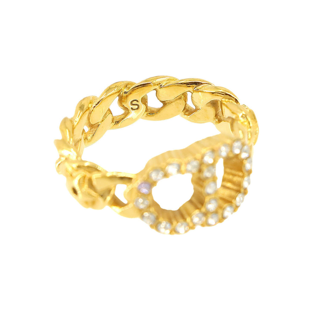 Pre-Owned Ring S Rhinestone Clair D Christian Lune Gold Dior (Like New)