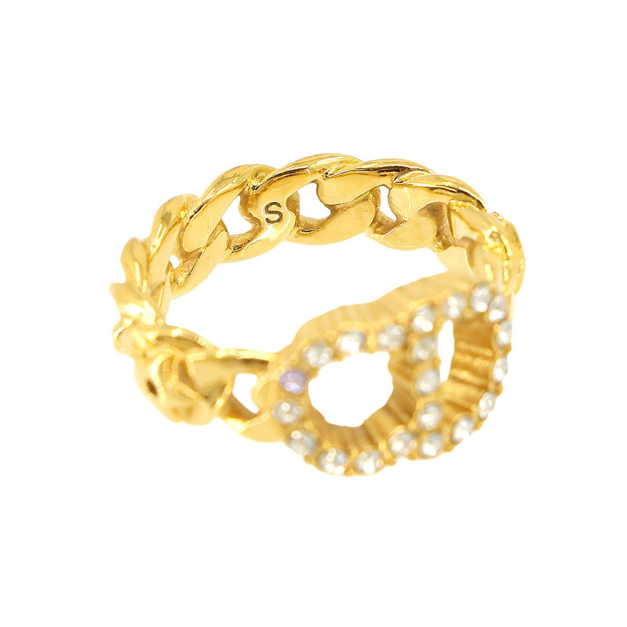 Pre-Owned Ring S Rhinestone Clair D Christian Lune Gold Dior (Like New)