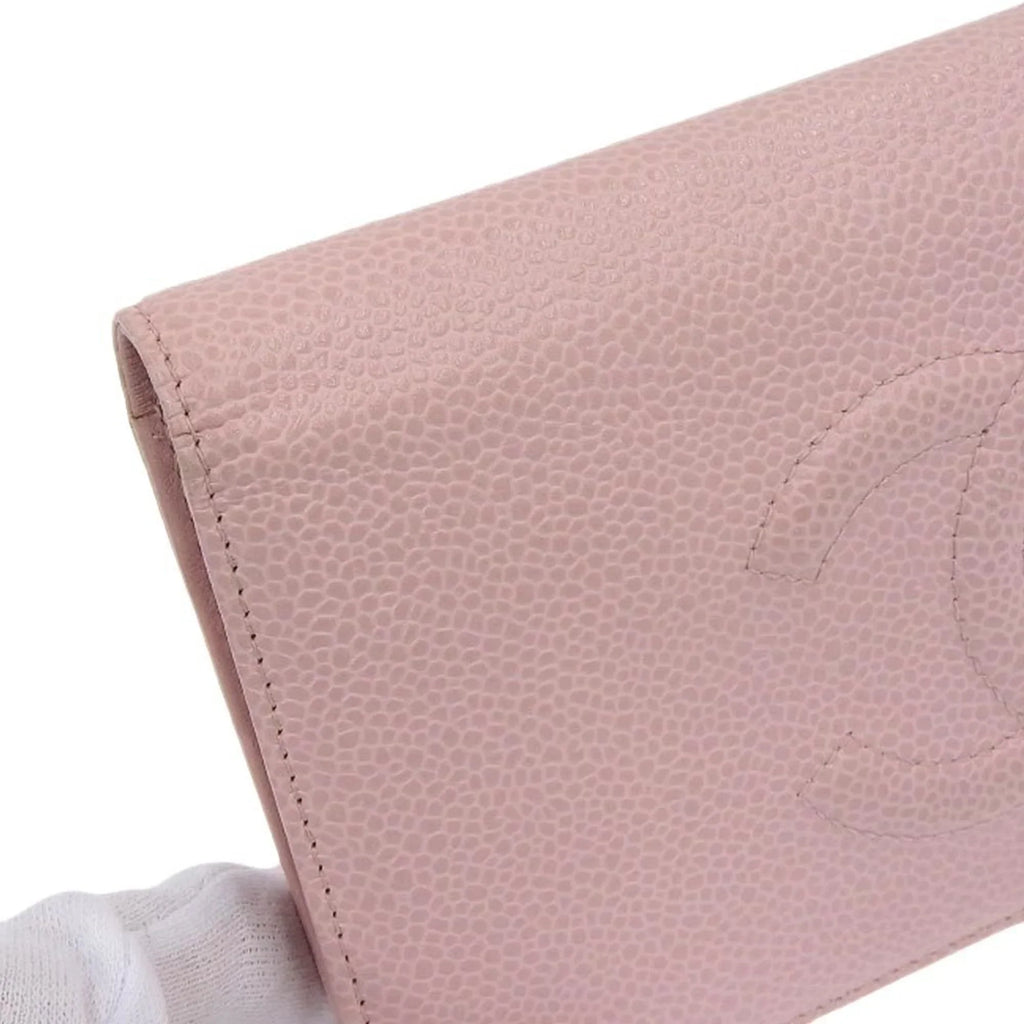 logo wallet here 16 Pre-Owned pink A48651 (Good) series long skin bi-fold Chanel caviar mark CHANEL
