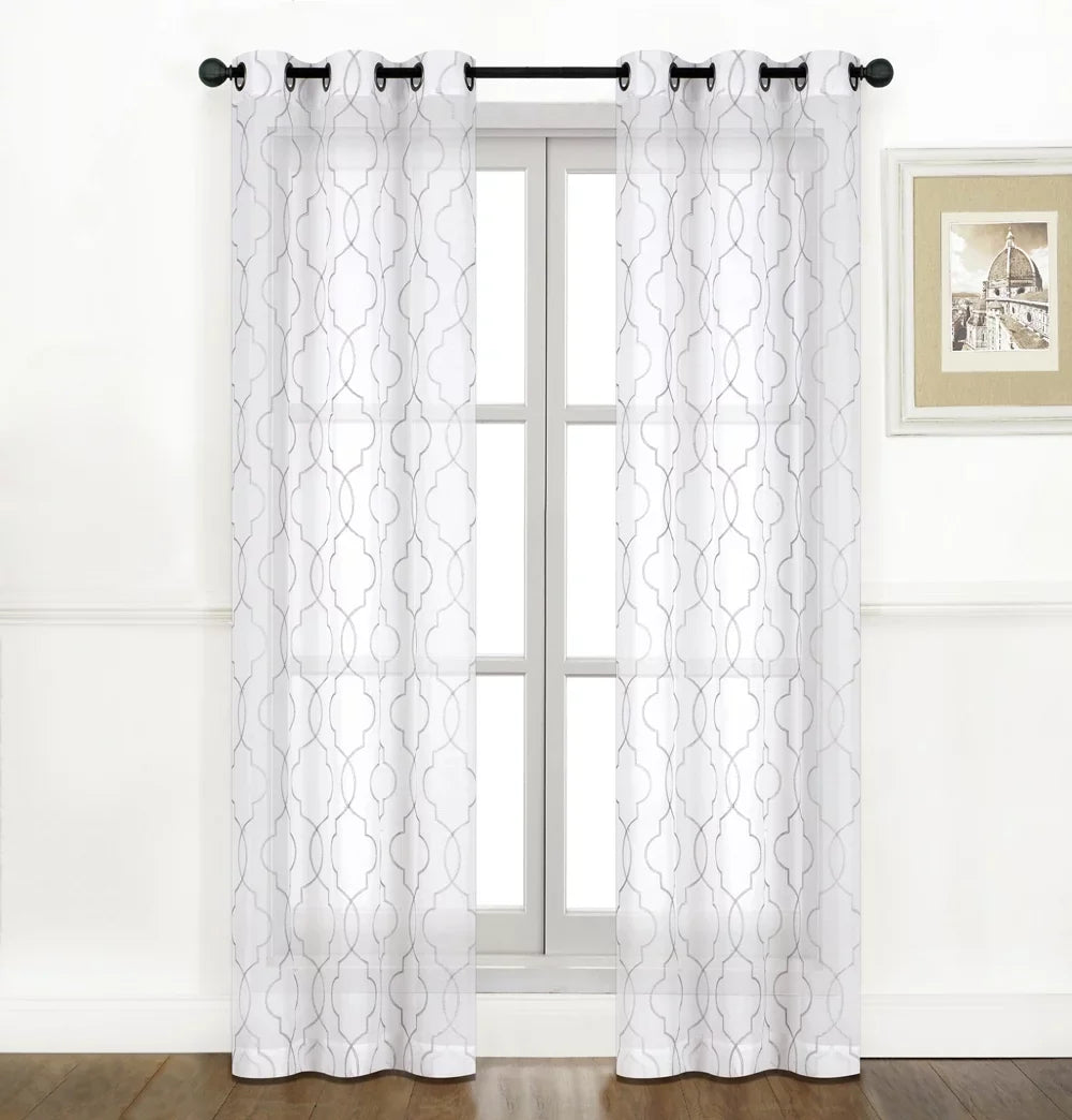 Semi Quatrefoil Sheer Collections Regal Home Embroidered Gray Curtain 2 Grommet Pack: - Panels