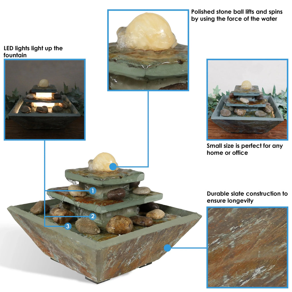 Light LED Ascending Tabletop Slate - Sunnydaze Fountain 8" with