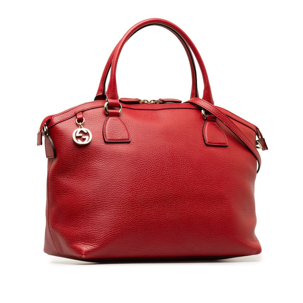 Authenticated Calf GG Pre-Owned Unisex Leather Convertible Charm Red Gucci (Good) Satchel Dome