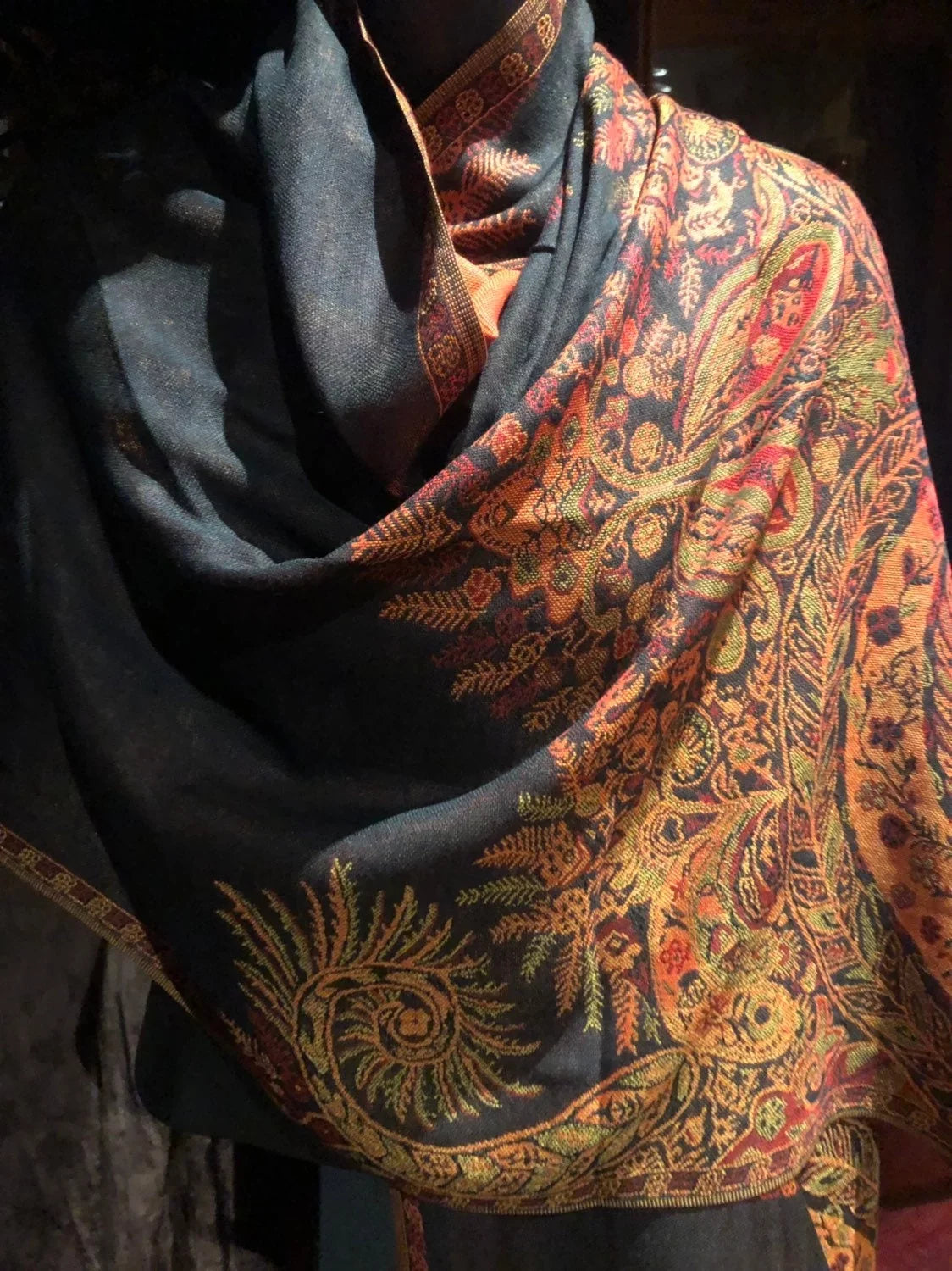 Pashmina Brocade Red Vintage Scarf Paisley Black Wrap
