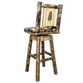 Woodland Back & Laser Swivel, Barstool with Upholstery Glacier with Tree Design Pattern Engraved Pine Country