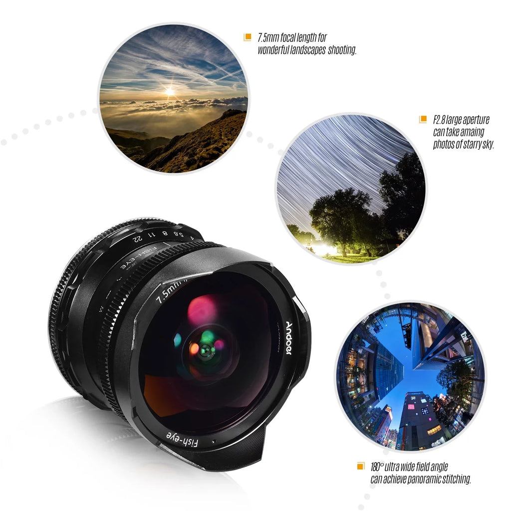 Manual Ultra APS-C Camera Lens Large A6500 F2.8 Andoer 5100 A6400 Compatible A6100 E-Mount Fisheye Andoer Frame A77II with A6000 Wide Aperture Angle 7.5mm Focus Lens A6600 A6300 180¡ã