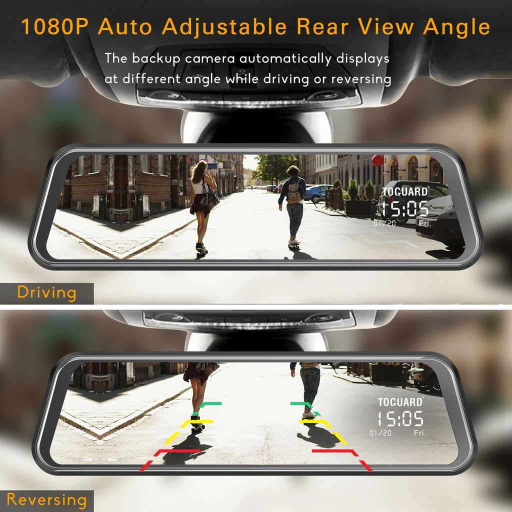 Screen Cars Camera TOGUARD IPS Mirror View with Rear Cam Touch 10-inch Backup Mirror Full 1080P Dash for Camera Waterproof