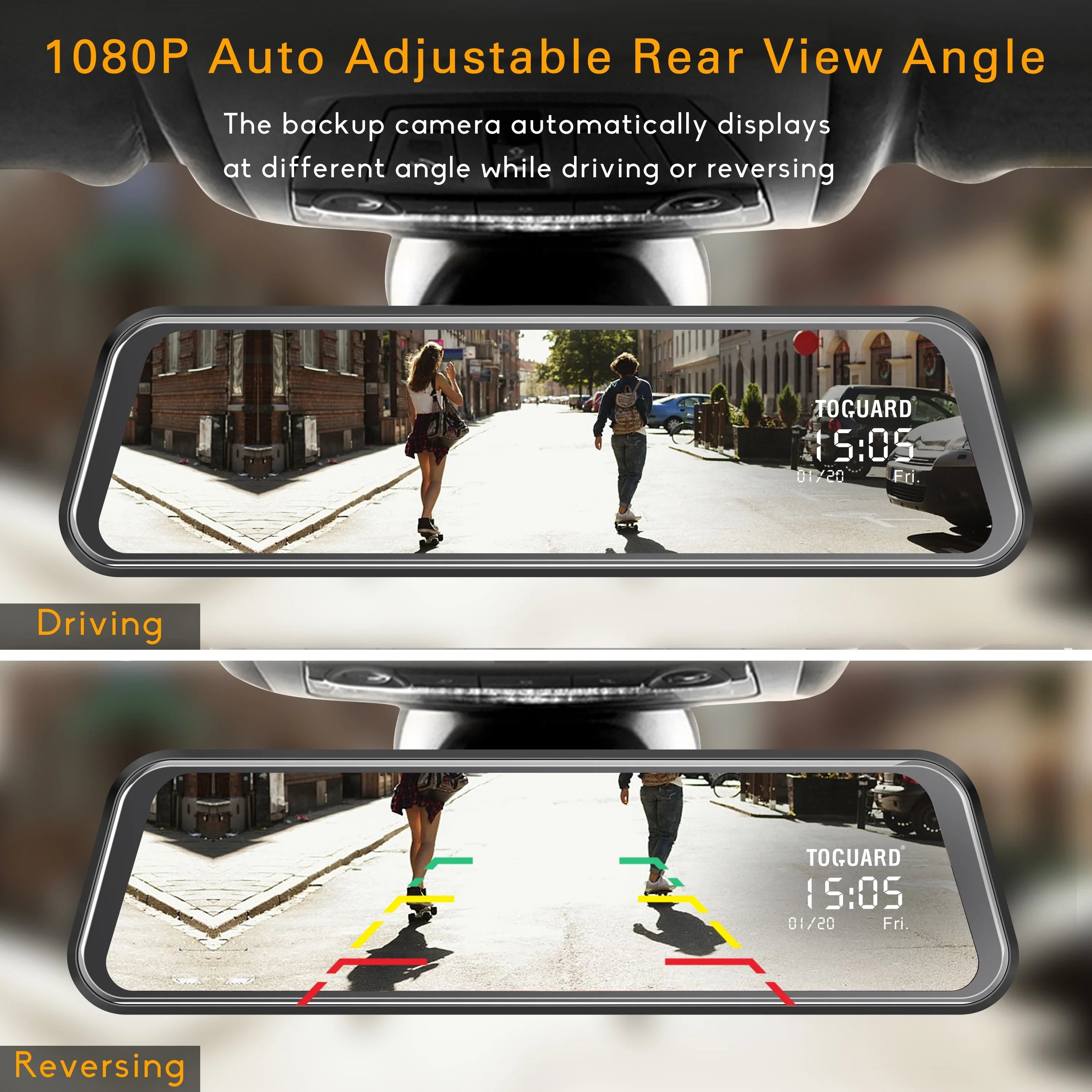 Screen Cars Camera TOGUARD IPS Mirror View with Rear Cam Touch 10-inch Backup Mirror Full 1080P Dash for Camera Waterproof