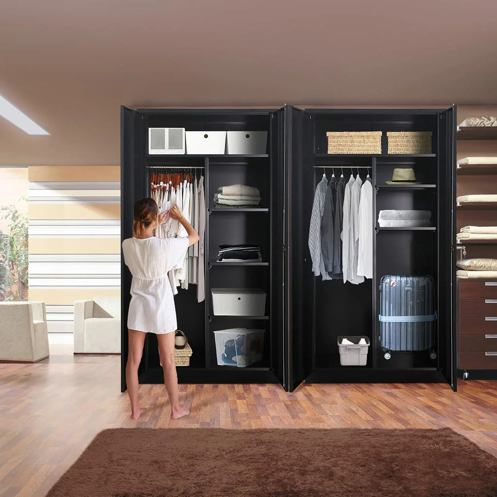 with Locking (Black) Freestanding Garage Lock Wardrobe HOOMHIBIU Coat Door 72'' Office with Shelves Metal Cabinets Employee Clothing and Cabinet for Steel Locker Home