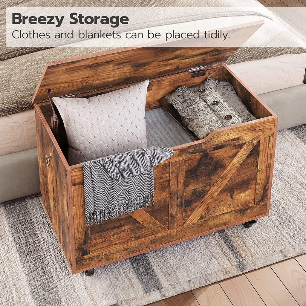 Trunk on Sturdy Shoe Supports Rustic 220 Wheels, U-Shaped Bench, Safety Assembly, Chest, Storage Easy Wooden Opening, Storage lb, WAGEE FG74CW01 Movable, Bench Brown Bench, Entryway Storage Hinge,