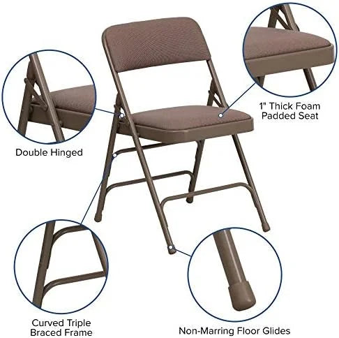 HERCULES Folding Chair & Series Metal Braced Hinged Fabric Pack Triple Curved 4 Double Beige