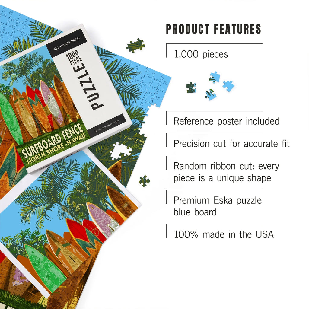 North 1000 Piece Hawaii, Press Surfboard Shore, Fence Lantern Puzzle, Jigsaw