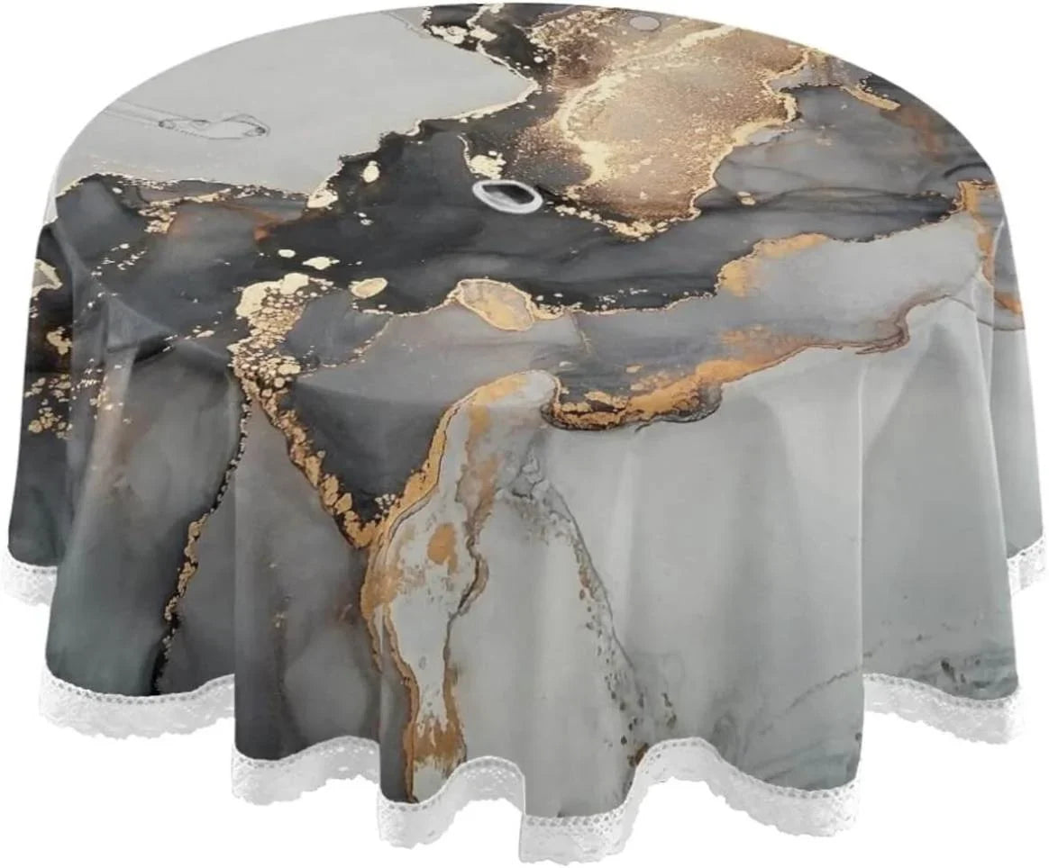 Fluid for with Outdoor Abstract Umbrella Patio Backyard Covers Cloths 60In,Waterproof Art Table Natural Hyjoy Luxury Round Hole Zipper,Party /BBQ/Picnic Table and Round Painting Tablecloth