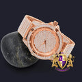 18k Rose Custom Band Luxury Simulated Iced Diamond Finish 44mm 10 Watch Row Fully Gold Men's
