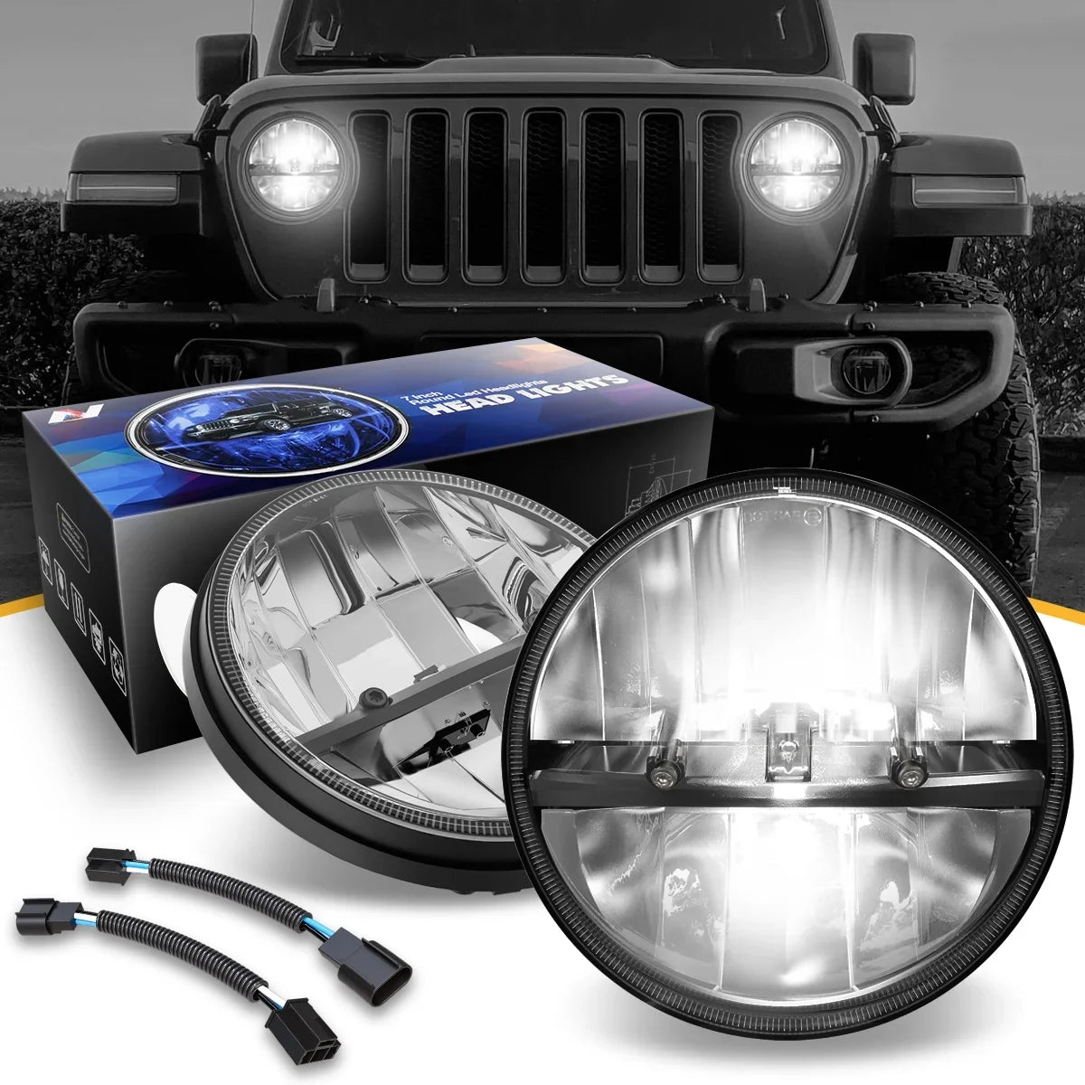 Headlights 10 13 to LIGHTING Chrome For LED Jeep NVL-HL-002 12 Wrangler/Wrangler inches LJ Nuvision JK 2018 2Pcs CJ 14 11 7 NUVISION Housing TJ Halogen 1997