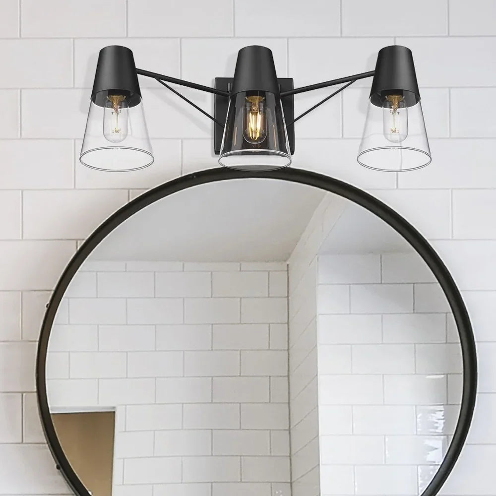 Metal/Glass Ryker Vanity in Golden Lighting Bath Black/Clear Matte 3-Light