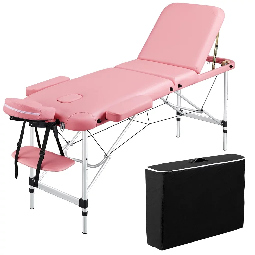 Pallet, Portable Couch, Table 3-Fold Alloy Equipment, Backrest/Headrest/Armrest/Hand Salon Pink 84'' Bed, Massage with Yaheetech Adjustable Spa Massage Bed Massage