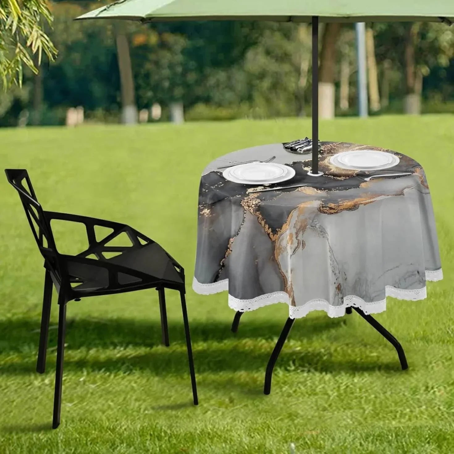 Fluid for with Outdoor Abstract Umbrella Patio Backyard Covers Cloths 60In,Waterproof Art Table Natural Hyjoy Luxury Round Hole Zipper,Party /BBQ/Picnic Table and Round Painting Tablecloth