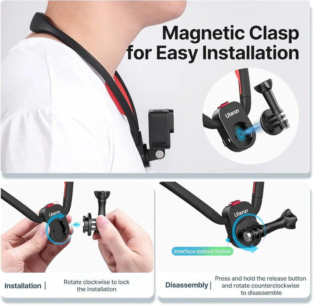 with Neck Compatible Holder, Mount Mount POV Go-Quick II GoPro ULANZI Necklace Magnetic Camera for GoPro