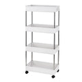 Storage 4-Tier Cart White Rolling Bathroom, Utility and Cart Wheels, Room, Plastic SYTHERS with hooks, Steel, 4 with Stainless for Laundry Kitchen,
