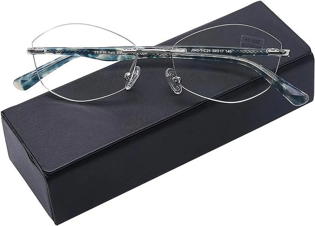 Glasses Protect Fashion Light Women Computer Blocking Rimless Reading 2.5 Ladies Frame, UV400 Readers Blue AQWANO Designer Clear Lens