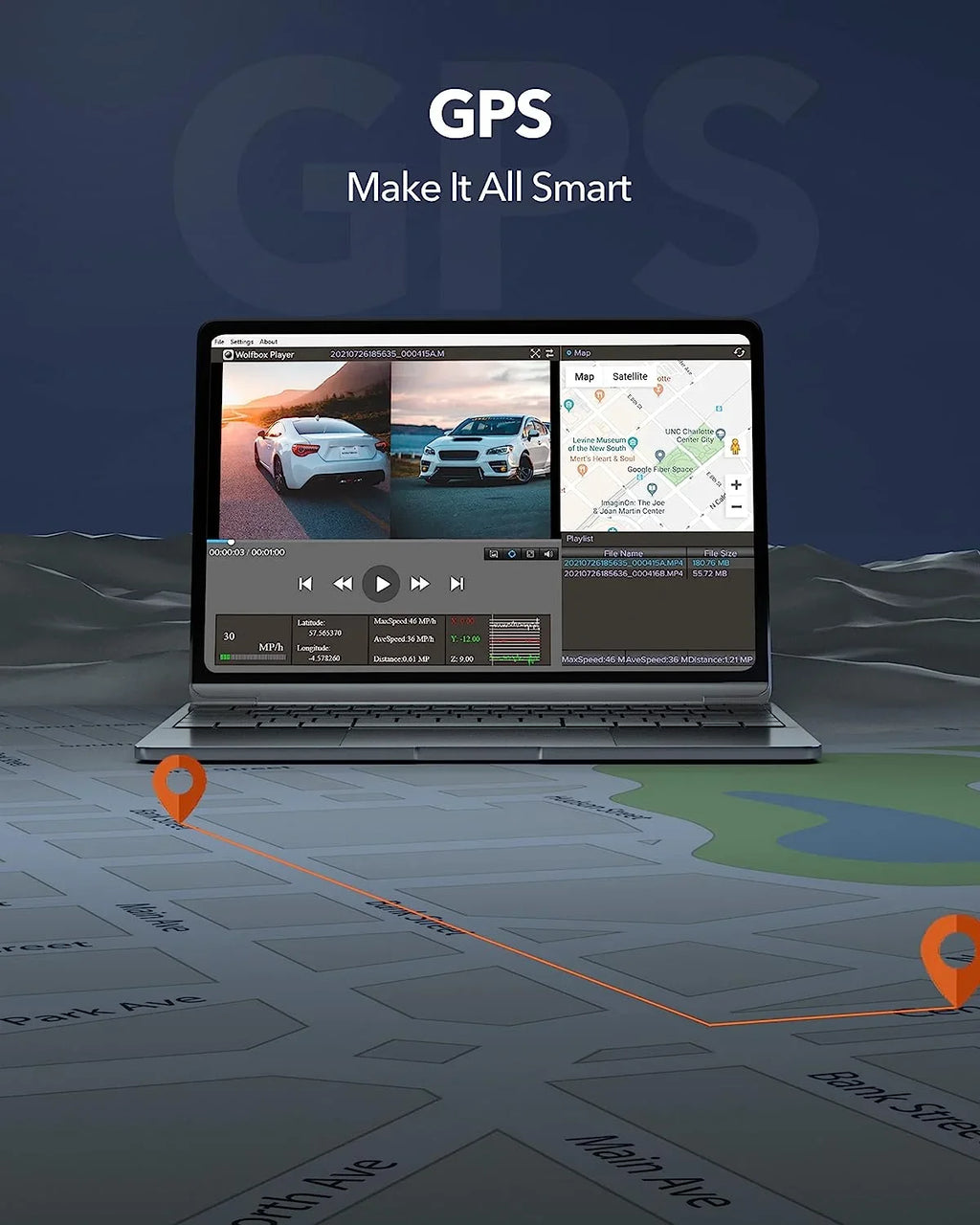12'' Rear Front Car Rear Card Cam, and Cameras Mirror Dash Port WOLFBOX 64GB & Vehicle, 1080P 4K Vision, Night C USB Super Dash GPS, with View Free