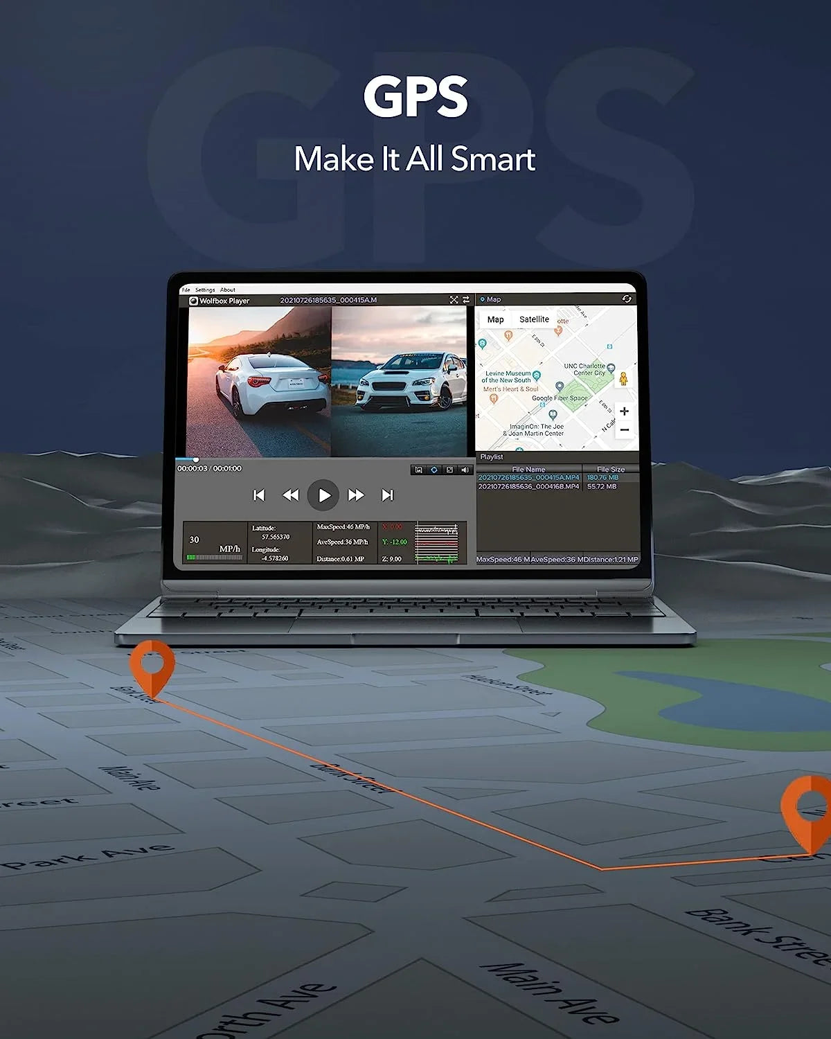 12'' Rear Front Car Rear Card Cam, and Cameras Mirror Dash Port WOLFBOX 64GB & Vehicle, 1080P 4K Vision, Night C USB Super Dash GPS, with View Free