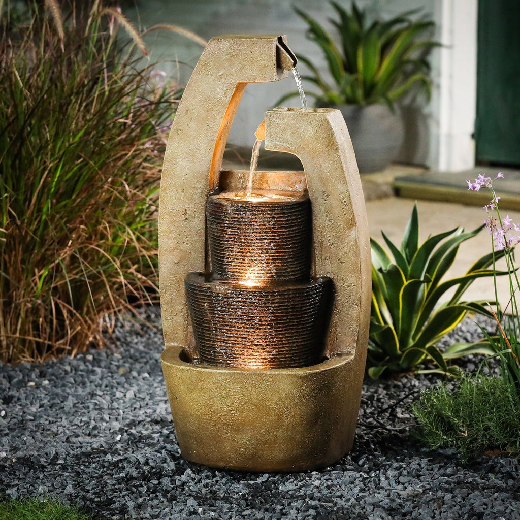 Modern Fountain Led Sculpture Country Cottage Brown Light With Outdoor HomeStock Cement