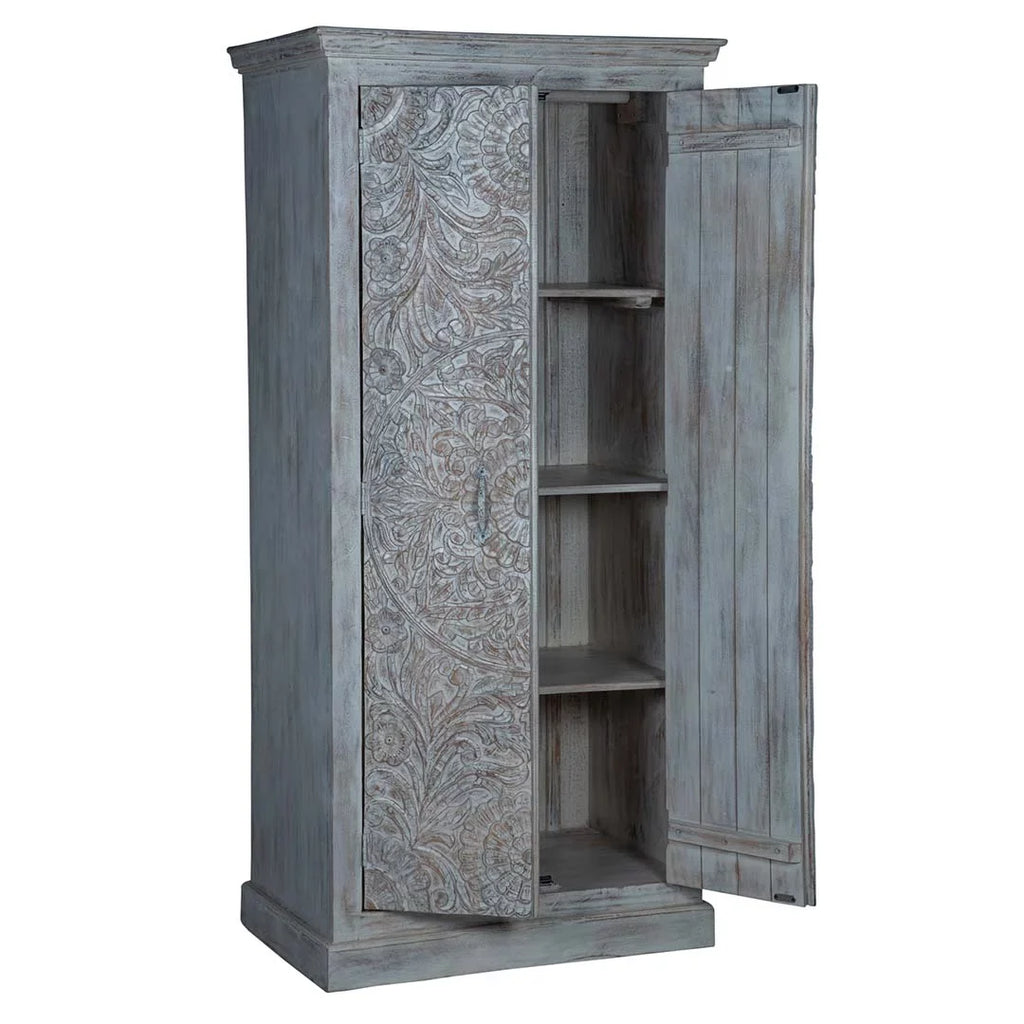 Chic Carved Shabby Wardrobe Maadze White