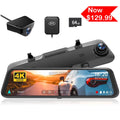 12'' Rear Front Car Rear Card Cam, and Cameras Mirror Dash Port WOLFBOX 64GB & Vehicle, 1080P 4K Vision, Night C USB Super Dash GPS, with View Free
