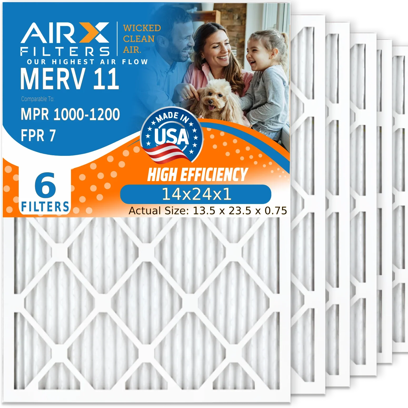 7 Air HVAC FPR to Pack by 6 MERV MPR Comparable AIRX 11 CLEAN Premium Filters Filter Air 14x24x1 Pleated 14x24x1 Conditioner USA Furnace FILTERS Made WICKED 1200 MPR AIR. & Electrostatic Filter 1000,