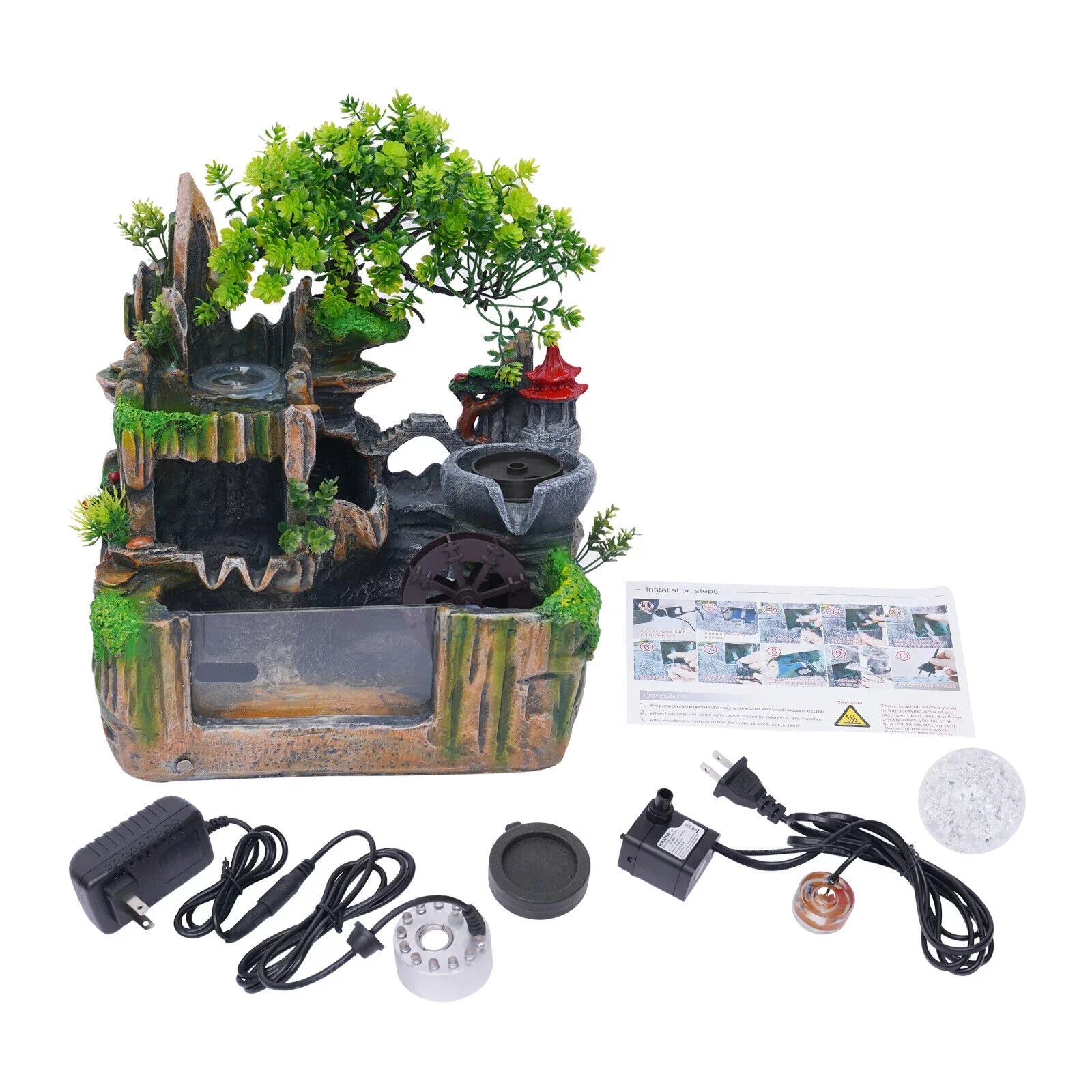 Decoration Humidifier Rockery Fish Fountain Light Ornament Office Atomizing with Tank Simulation Home Waterfall Effect Landscape Small Countertop Led Miumaeov for Bedroom Desktop