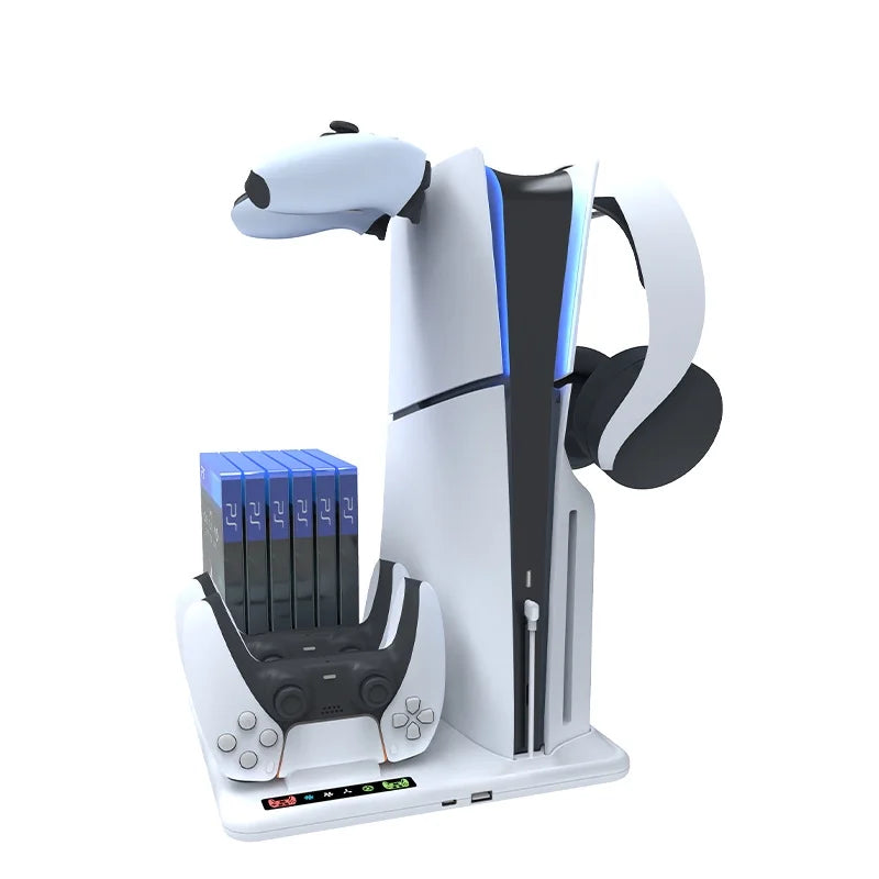 Controllers with Slot+2 Cooling Dual Dock Headphone Cooling 6 With 3-Level Stand Station, Powerful Hanger Stand for Disc PS5 Fan Slim Charging