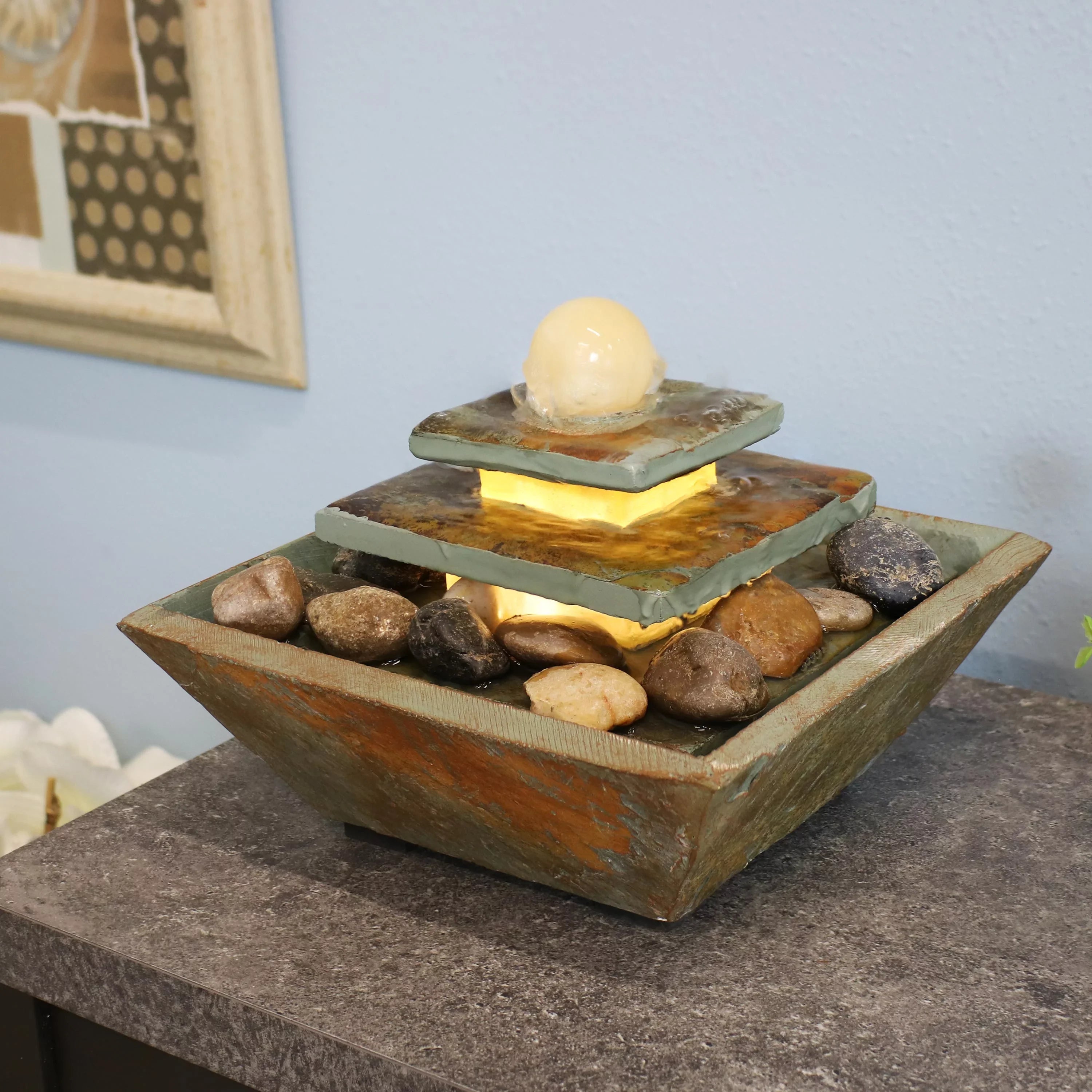 Light LED Ascending Tabletop Slate - Sunnydaze Fountain 8" with