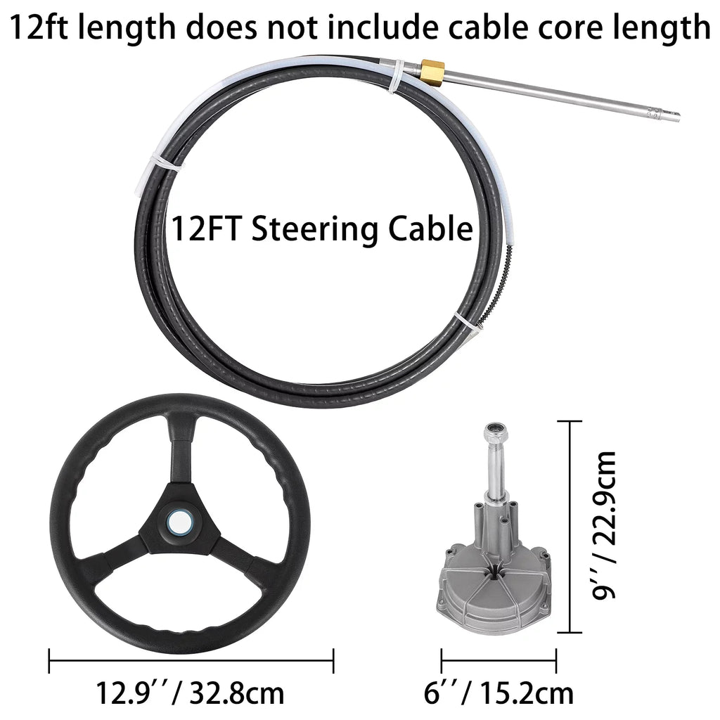 Steering Boat Ft. VEVORbrand 13 12 Cable Accessories Wheel, with Boat In. Mechanical 12 Ft. Rotary Outboard