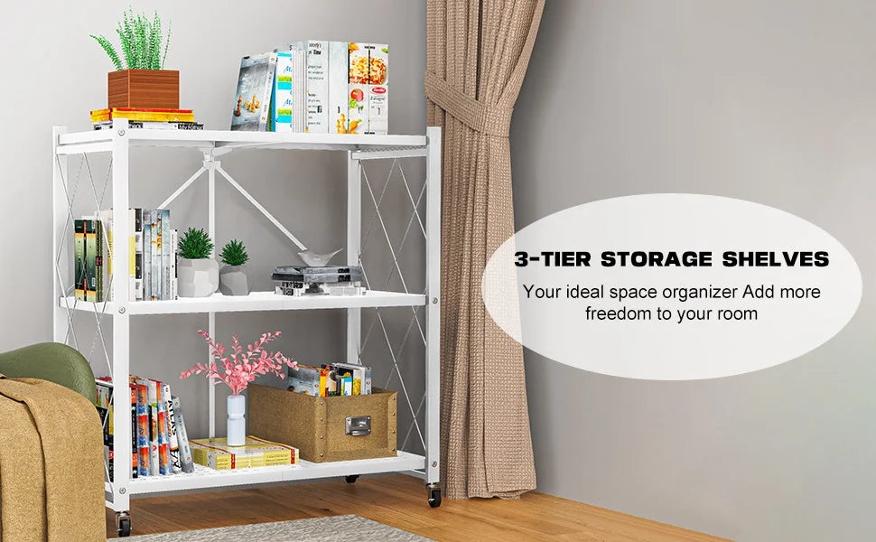 QRInnovations Heavy Duty Tier Modern Style White Shelving Storage Metal Rack 3/4