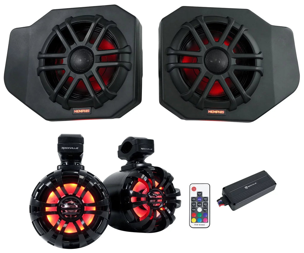 Audio RNGR65FE Pair For Ranger Polaris 2018+ Speakers+Amp Tower Memphis Pods+LED