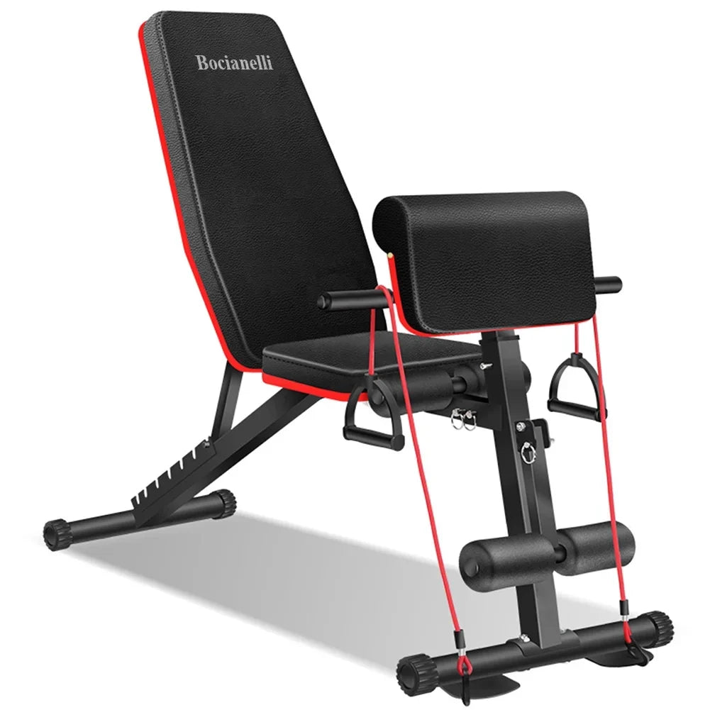Bocianelli Elastic Exercise Bench with Ropes Folding Machines, Bench Weight Adjustable 400lbs Capacity,