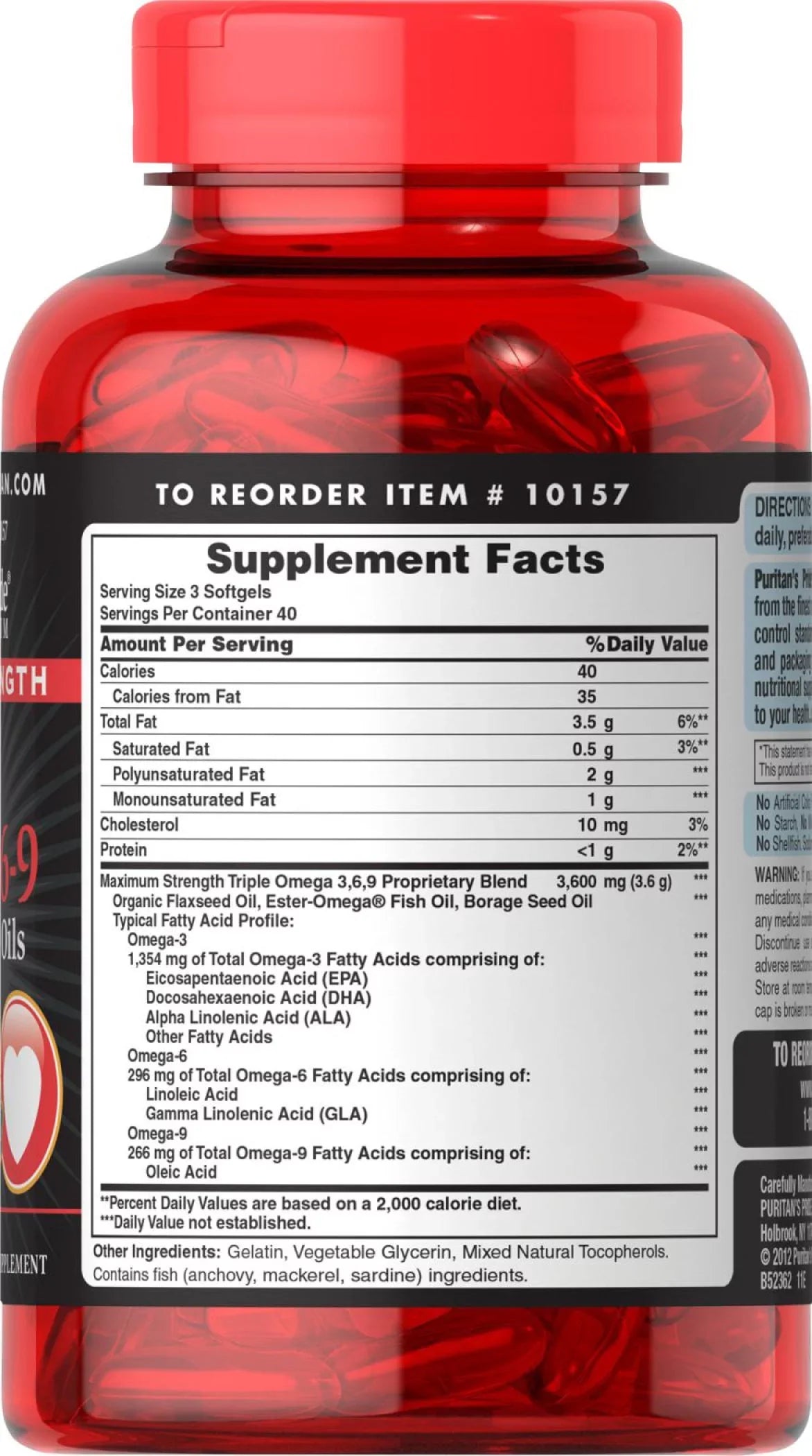 Fish, Maximum Oils 3-6-9 Borage Pride & Strength Triple Omega Puritan's Flax